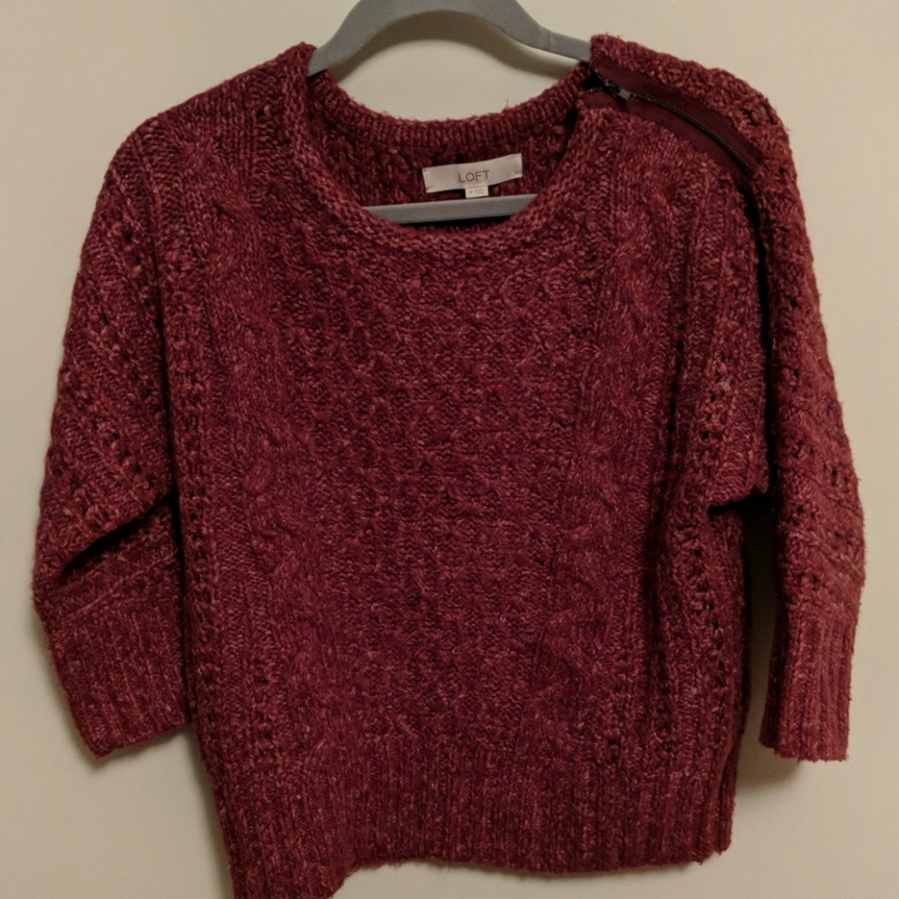 Mixed cable zip shoulder sweater